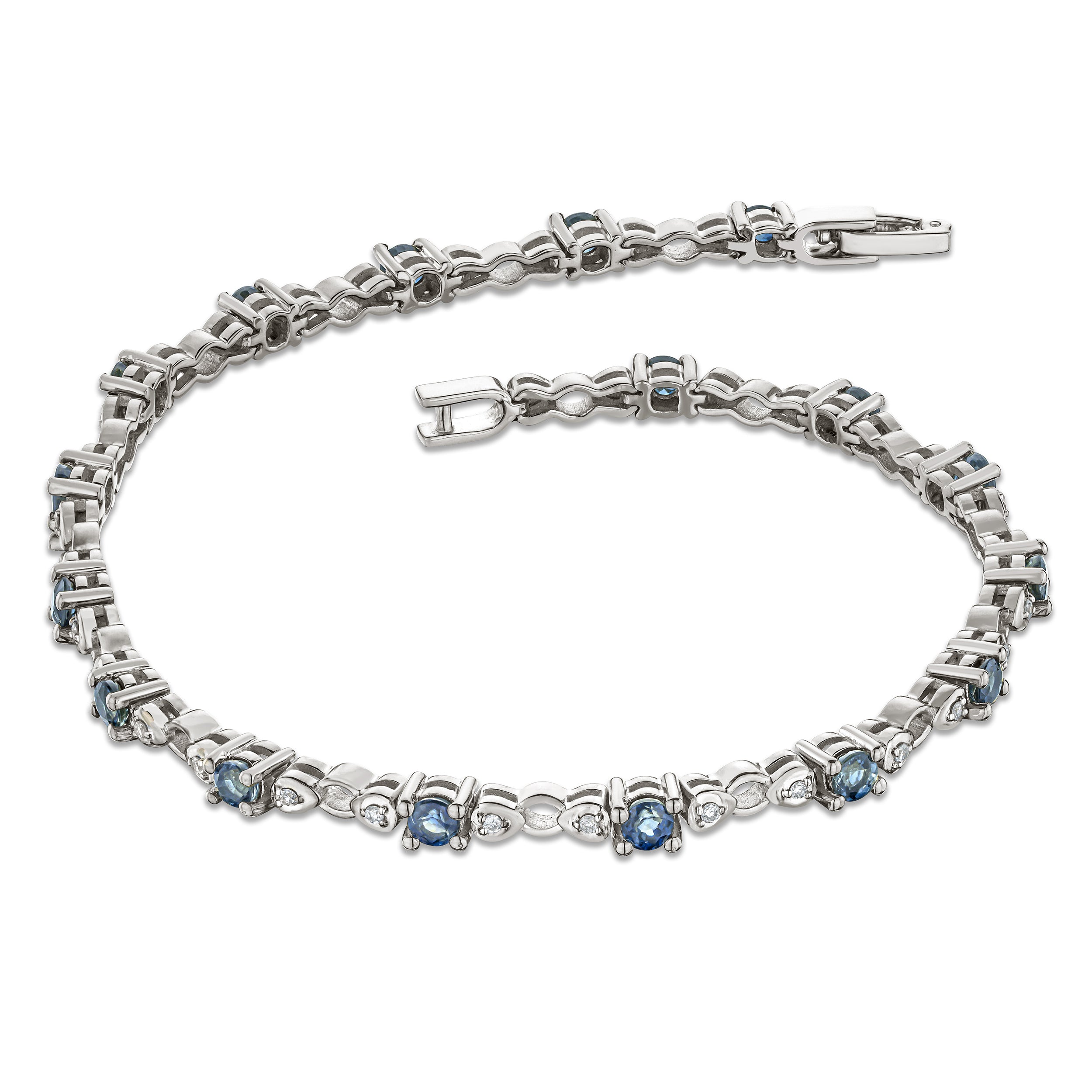 925 Sterling Silver Lab Diamond and Tanzanite Claw Set Link Bracelet
